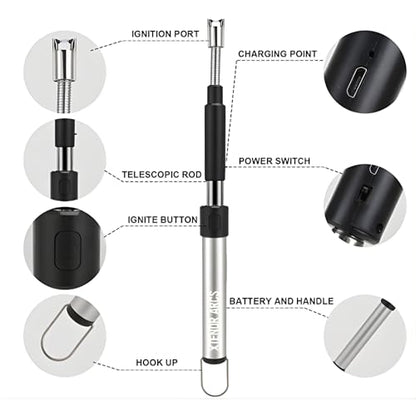 V2 Extendable 2.5 Feet. Arc Extra Long Lighter, Flameless Fireplace Stove Electric Candle Lighter, Long Neck for Pilot Light, Grilling, Firepit, Kitchen, BBQ (Silver) - color: Silver