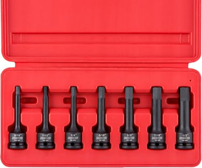 NEIKO 01131B 3/8-Inch-Drive Allen Socket Set, 3-Inch Length, 3/8-Inch Impact Hex-Bit Socket Set, SAE Hex Driver 3/16" to 1/2", CrMo Steel, Impact-Grade, 7-Piece Set - style: SAE