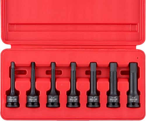 NEIKO 01131B 3/8-Inch-Drive Allen Socket Set, 3-Inch Length, 3/8-Inch Impact Hex-Bit Socket Set, SAE Hex Driver 3/16" to 1/2", CrMo Steel, Impact-Grade, 7-Piece Set - style: SAE