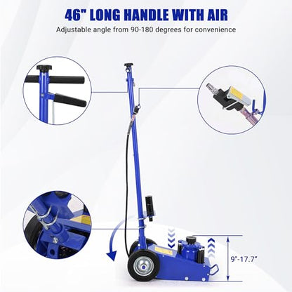 GarveeTech 30 Ton Air Hydraulic Floor Jack for Heavy Duty Trucks & Tractors – Low Profile (9"-17.7"), 4 Adapters, 46" Adjustable Handle – 66,000 Lbs Capacity - color: 30 Blue