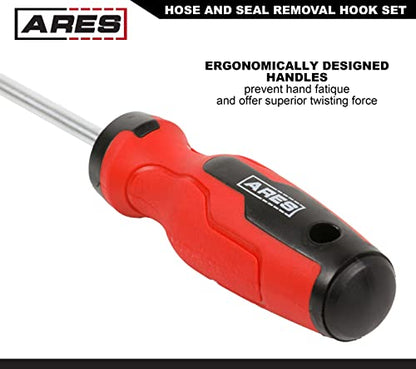 ARES 10038 Hose and Seal Removal Set, 5-Piece, Chrome-Plated | Includes 90 degree seal pick and single and double offset hose removers; chrome-plated steel shafts - size: 5-Piece Hose + Seal Removal Set