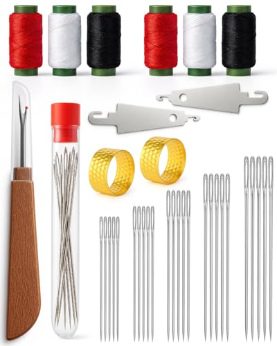 37PCS Sewing Tool Set, Big Eye Steel Needles for Hand Sewing Repair Kit | Needle Threaders Hand Repair Accessories, Portable DIY Crafting Supplies Set for Handcraft Lovers, Quilting & Tailoring