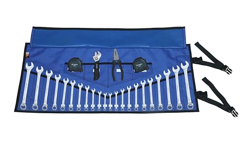 Wrench Set Tool Organizer W 26 Pockets for Tool Set, Metric & SAE Ballistic Polyester Canvas Roll-Up Wrench Organizer Pouch for Mechanics, DIYers & Electricians (Tools Not Included) BULL TOOLS - color: Blue, size: With Carry Bag Wrench Roll Pouch Poly Can