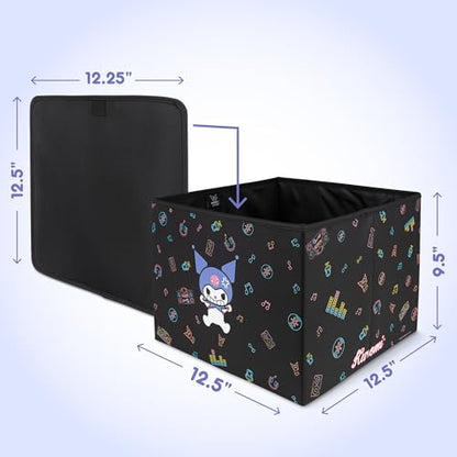 Sanrio Kuromi Car Trunk Organizer & Steering Wheel Cover Set – Cute, Non-Slip, Soft Grip Car Accessories for Women – Collapsible Storage Bin for Groceries, Tools & Travel – 12.5"L x 12.5"W x 9"H - style: Set Kuromi