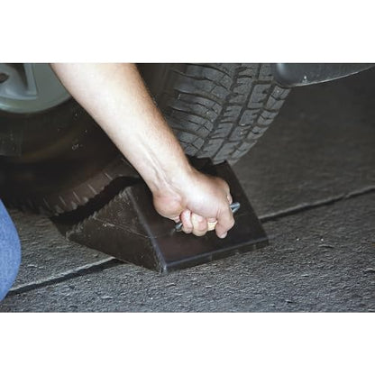 Ironton Nylon Reinforced Rubber Wheel Chock with Handle | Controlled load positioning, Shop and warehouse handling, Durable material movement, Easy setup, Operator-friendly design
