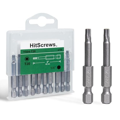 2 Inch T20 Torx Bits, S2 Steel Star Screwdriver Bits, 1/4" Hex Shank, CNC Precision Tips, 10-Pack in Slide-Out Storage Case, Impact Driver/Drill Compatible - size: T20