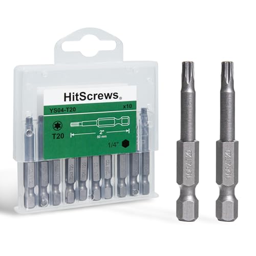 2 Inch T20 Torx Bits, S2 Steel Star Screwdriver Bits, 1/4" Hex Shank, CNC Precision Tips, 10-Pack in Slide-Out Storage Case, Impact Driver/Drill Compatible - size: T20