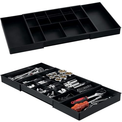 ONREVA Tool Box Organizer Tray Divider Set, Expandable Large Toolbox Storage Tray Kit, Rolling Tool Chest Drawer Bins, Hardware Screwdrivers Pliers Organization, 2pcs low profile Trays.