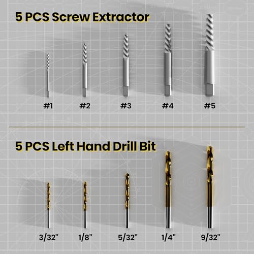 28PCS Bolt Extractor Set, Impact Nut/Bolt Removal Drill Kit, Broken Nut and Bolt Extractor, Cr-Mo Steel, for Removing Socket Screws, Broken Bolts - size: 28-Piece Extractor Set