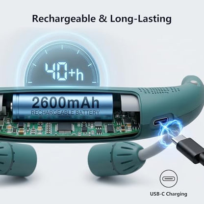Neck Light with Bluetooth Speaker, 5 Modes, USB-C Rechargeable | Hands-free 2-in-1 neck light and Bluetooth speaker with adjustable 90° beams, 5 modes, USB-C charging, and 40+ hour runtime. - color: Cyan