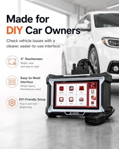 ANCEL DS100 OBD2 Scanner Diagnostic Tool, 4 System Car Code Reader for Engine ABS SRS Transmission, 7 Reset Functions, 5” Touchscreen, AutoVIN, Live Data, I/M Readiness for DIY Car Owners - style: DS100