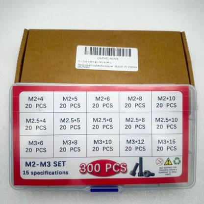 Button Head/Hex Socket/Phillips Flat Head Screws Assortment - Furniture, Auto, Home Repair Fastener Kit (300PCS M2-M3 Hexagon Screws Set - Black) - color: 300PCS M2-M3 Hexagon Screws Set - Black