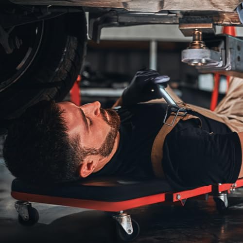 Magshion Mechanic Creeper Garage Automotive Floor Low Profile Roller Mechanics Tools, 44" 6 Caster Creeper with Adjustable Cushioned Headrest - 300 lbs Capacity (Red) - color: Red, size: 44"