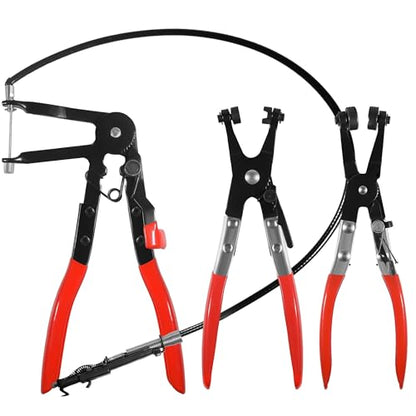 3 Pcs Hose Clamp Pliers Set, Hose Clamp Removal Tool | for Automotive Radiator, with Long Reach Wire Spring Hose Clamp Pliers, Angled Spring Clamp Plier, Flat Band Plier
