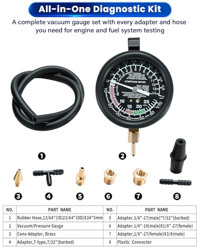 ATPEAM Vacuum and Fuel Pump Tester Gauge Kit, Fuel Pump Pressure Carburetor Intake Manifold Vacuum Test