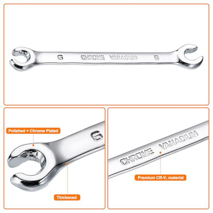 HARFINGTON Flare Nut Metric Wrench 6mm x 8mm CR-V Mirror Polished Chrome Plating Metric Wrench for DIY Hand-making Automotive Repairs and Household Maintenance - size: 6mm x 8mm