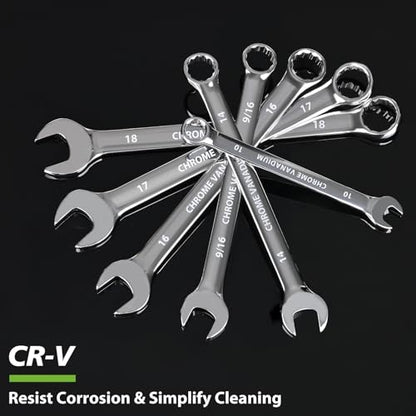 1/4 Wrench, Industrial Grade Spanner, Combination Wrenches SAE with 12-Point Box End, 15-Degree Offset, 1/4 Wrenches Chrome Vanadium Steel Mirror Polished - size: 1/4''