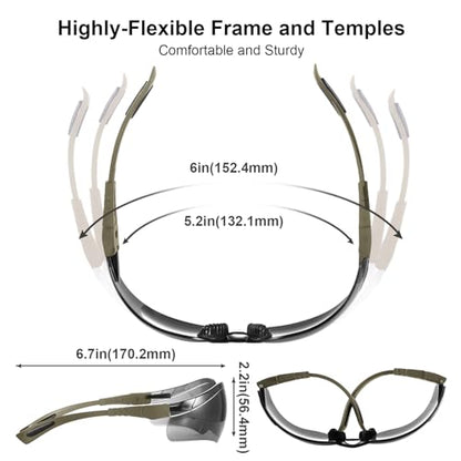 xaegistac Shooting Glasses Anti Fog -Shooting Range Eye Protection | Adjustable Safety Glasses with Z87.1 Certificated Impact Reistance - color: Khaki Frame Gray Lens