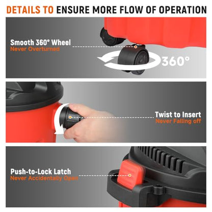 Hoteche 2.6 Gallon Portable Shop Wet Dry Vacuum, 800W Compact Utility Vacuum Cleaner with Blower Function, 16KPa Powerful Suction, 12V Car & 110V Home Dual Power, Small Shop Vac - size: 2.6Gal