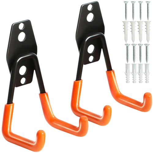 KURUI Heavy Duty Wall Hook for Hanging, 2 Pack Garage Tool Organizer Wall Mount, Metal Garage Storage Hooks for Ladder,Extension,Garden Tool, Small Utility Hook, Hose Holder for Outdoor and Indoors - size: 2.8 Inch