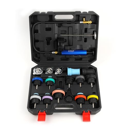 18pcs Universal Radiator Pressure Tester Kit, Coolant Vacuum Refill kit，Coolant Pressure Tester Kit with Manual Pump and Color-Coded Test Caps (Black) - color: black