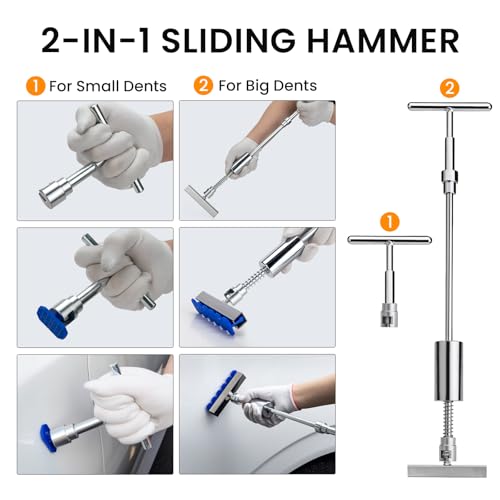 Car Dent Puller Kit,Paintless Dent Removal Kit,Car Dent Repair Kit with Slide Hammer 2 in 1 T-bar, Bridge Puller,Golden Lifter,Dent Remover Tool for Car Hail Damage DIY Repair