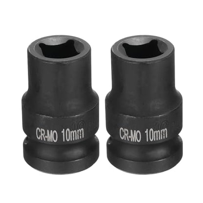 HARFINGTON 2pcs 4 Point Square Socket 1/2" Drive 10mm Metric Square Impact Socket CR-MO Blackening Standard Wheel Sockets Pneumatic Socket Tool for Auto Repair Mechanical Maintenance Home Use - size: 10mm