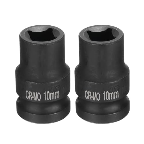 HARFINGTON 2pcs 4 Point Square Socket 1/2" Drive 10mm Metric Square Impact Socket CR-MO Blackening Standard Wheel Sockets Pneumatic Socket Tool for Auto Repair Mechanical Maintenance Home Use - size: 10mm