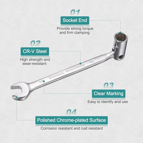 HARFINGTON 2 Pcs 8mm Swivel Head Socket Combination Spanner Wrench CR-V Steel Rotary Torx Socket Head Open End Wrenches Spanner Mirror Polishing for Auto Car Repairing - size: 8mm