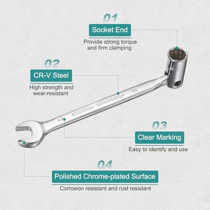 HARFINGTON 2 Pcs 9mm Swivel Head Socket Combination Spanner Wrench CR-V Steel Rotary Torx Socket Head Open End Wrenches Spanner Mirror Polishing for Auto Car Repairing - size: 9mm