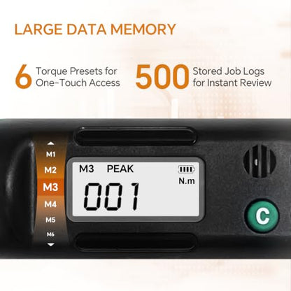 Marsram 3/8" Digital Adjustable Torque Wrench, 35mm Open-End & Ratchet Head | 6.8-135N.m / 5-99.6Ft.lb, Interchangeable Electronic Torque Wrench, With Buzzer & LED, For HVAC Car Moto Repair