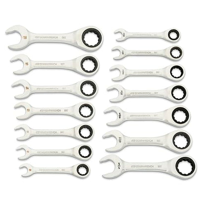 GEARWRENCH 14 Piece 90-Tooth 12 Point Stubby Combination Ratcheting Wrench Set, SAE & Metric | 3/8" to 3/4" & 10mm to 18mm| 86859 - style: 14 Piece