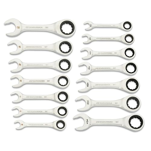 GEARWRENCH 14 Piece 90-Tooth 12 Point Stubby Combination Ratcheting Wrench Set, SAE & Metric | 3/8" to 3/4" & 10mm to 18mm| 86859 - style: 14 Piece