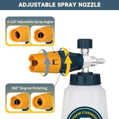 Sooprinse Foam Cannon with 1/4 Inch Quick Connector, Heavy Duty Car Foam Blaster Wide Neck Adjustable Snow Foam Lance for Pressure Washer, 1 Liter - color: Yellow+Dark Green+Black