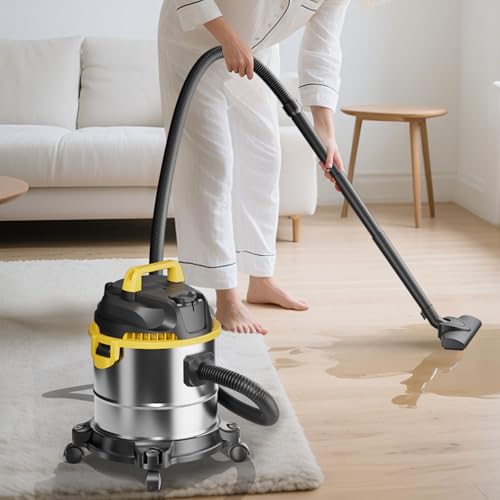 5 Gallon Wet Dry Vacuum Cleaner, Stainless Steel Shop Vacuum with Blower Function, Powerful Suction for Dust, Debris & Liquid, Ideal for Garage, Workshop, Home, Car, Pet Hair & Pool Cleaning