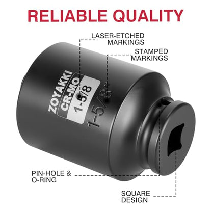 1-5/8" Socket 1/2" Drive Deep 6 Pt CR-MO SAE Impact Socket for Axle Shaft Nut Removal - size: 1-5/8"in., style: 1/2" Drive Deep