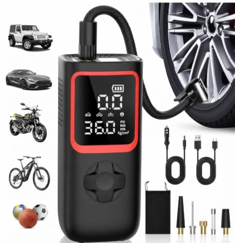 KOLTGOO 150PSI Tire Inflator, 4X Faster Portable Air Compressor with Pressure Gauge & LED Light for Car Motorcycle Bike, Best Gifts for Father Dad Husband Men - color: red