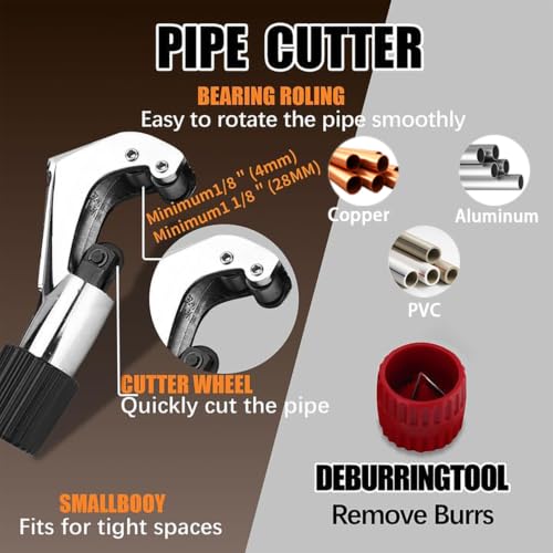 Flaring Tool Kit, Flare Tool HVAC, Copper Pipe Flaring Tool | 1/4''-3/4'' and 6-19mm 45° Eccentric Single Flare Tool with Tubing Cutter. For HVAC, Air Heaters, Refrigerators Maintenance - color: 5-Piece Set