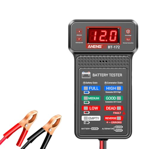 12V Car Battery Tester, Car Alternator Charging System Analyzer | Car Voltmeter Analyzer with LCD Screen & Indication, Fast Response Digital Battery Load Monitor Indicator for Vehicles