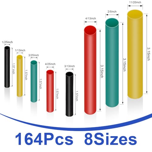 164Pcs 2:1 Premium Heat Shrink Tubing Kit (8Sizes), Heat Shrink Cable Wrap | For Industrial, Automotive & Household Use: Corrosion-Resistant, Insulating, Weatherproof by Ozidstu