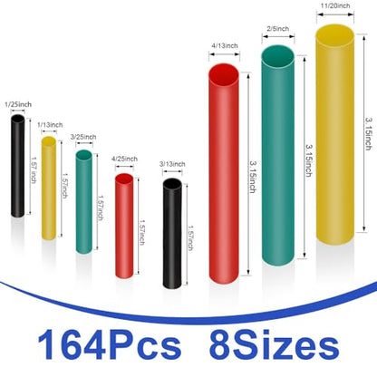 164Pcs 2:1 Premium Heat Shrink Tubing Kit (8Sizes), Heat Shrink Cable Wrap | For Industrial, Automotive & Household Use: Corrosion-Resistant, Insulating, Weatherproof by Ozidstu