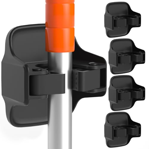 reliahom Broom Holder Wall Mount Mop Grippers organizer wall hanging, 5Pack | No Drilling Self Adhesive Easy install Anti-Slip Mop Broom Hanger Storage Rack for Kitchen,Laundry Room,Garden,Garage - color: Black, size: 5 Pack 1Rack