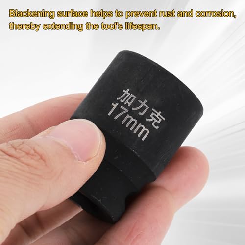 HARFINGTON 3pcs 4 Point Square Socket 1/2" Drive 17mm Metric Square Impact Socket CR-V Blackening Standard Wheel Sleeve Pneumatic Sleeve Tool for Auto Repair Mechanical Maintenance Home Use - size: 17mm