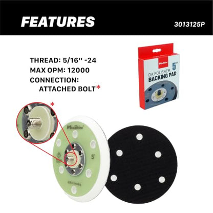 Maxshine 5" Universal Hook & Loop Dual Action Backing Plate – Fits DA Polishers with 5/16" Thread – Supports Up to 12,000 OPM – Compatible with M8S V2 & High-Speed DA Polishers - size: 5“