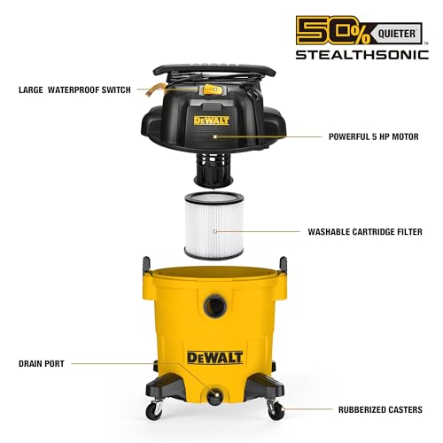 DEWALT 9 Gallon STEALTHSONIC Ultra Quiet Poly Shop Vacuum Wet/Dry, DXV09P-QTA Noise Reduction Vac for Shop, Heavy Duty Shop Vacuum | Noise Reduction Vac for Shop, Heavy Duty Shop Vacuum - size: 9 gallon