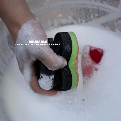 2 Pcs Hand Clay Bar Pad for Car Detailing, Synthetic Decontamination Clay Pad for Cleaning, Removing Paint Contaminant, and Creating a Smooth Surface, Sponge Absorbs Water and Soap
