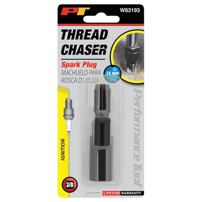 Performance Tool W83193 3/8 in. Drive M14 x 1.25 Spark Plug Chaser | Automotive narrow profile spark plug thread repair tool. For confined spaces. Use with ratchet and extension - style: Limited Access Spark Plug Chase