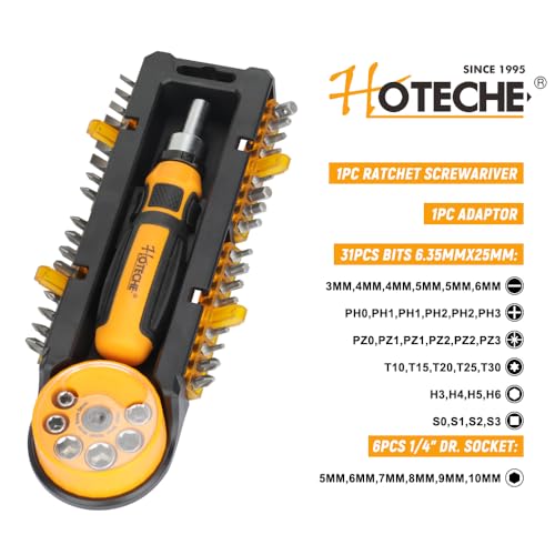 Hoteche 39Pcs Ratchet Screwdriver Set,DIY Ratchet Screwdriver Set, Multi Bit Magnetic Drive Set with Detachable Ratchet Handle, Portable Compact Repair Tool Kit for Furniture Computer Bicycle Gray
