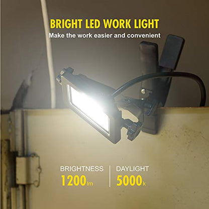 1200 Lumens Portable LED Clamp Work Light with 5ft 120V AC/60Hz Power Plug, Lightweight Design, Suitable for wet location, 10 Watts, 5000K Daylight, ETL Certified