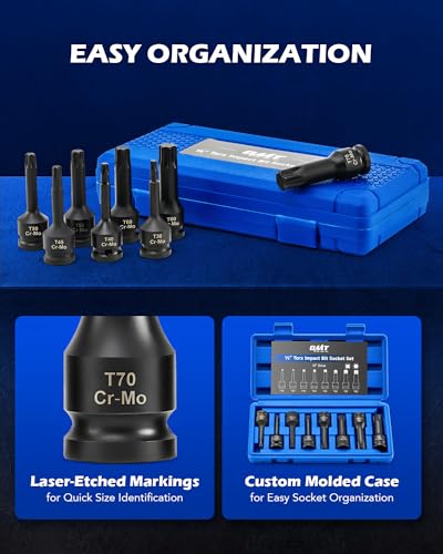 Orion Motor Tech Torx Bit Socket Set, 8pc 1/2" Drive Impact Torx Bit Socket Set T30 T40 T45 T50 T55 T60 T70 & T80 Sockets, Cr-Mo Steel Torx Impact Socket Set for Fastener Replacement with Carry Case - style: Torx Bit Socket Set
